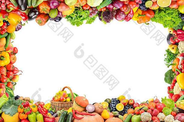 框架健康的水果<strong>蔬菜</strong>孤立的白色背景