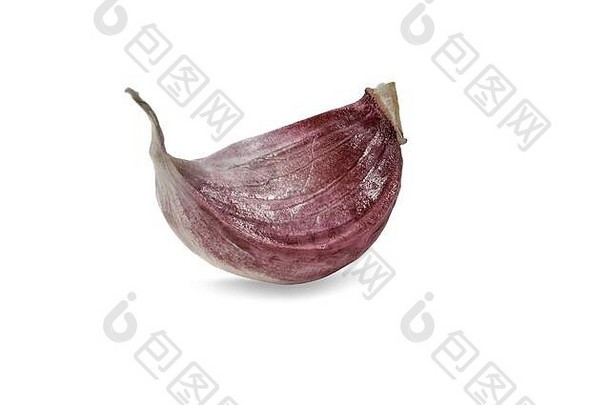 成熟的未剥皮的紫色的丁香大蒜孤立的白色背景蔬菜香料新鲜的夏天收获关闭复制空间
