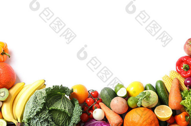 作文成熟的蔬菜水果孤立的前视图