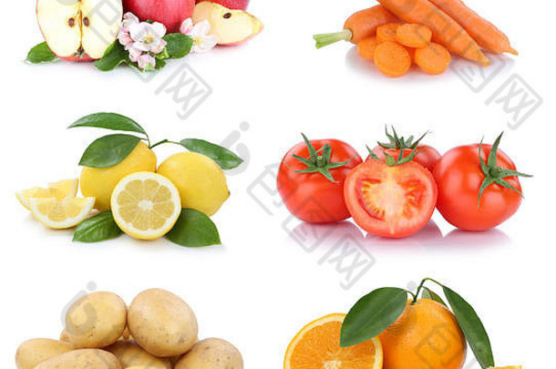 水果蔬菜集合苹果橙子西红柿蔬菜食物孤立的白色背景