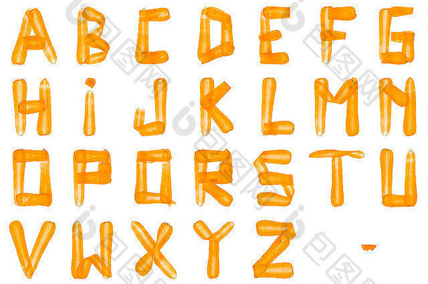 字母胡萝卜片字体。白色背景