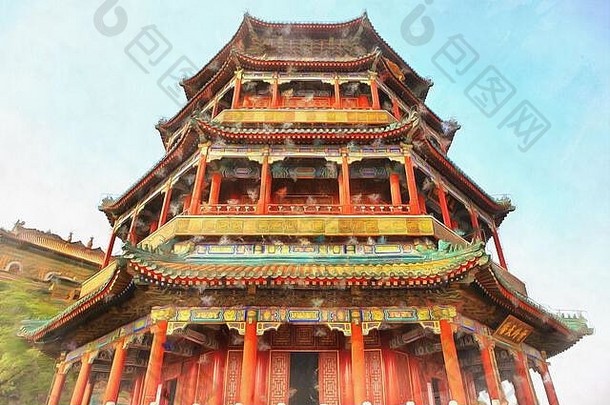 夏天宫色彩斑斓的绘画图片北京中国