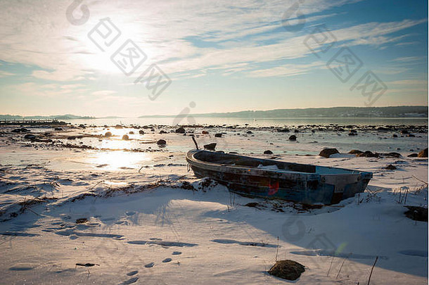 船冻峡湾冬天阳光挪威