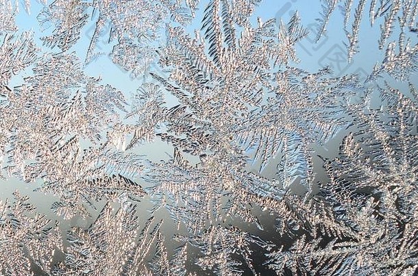 雪花霜Rime宏窗口玻璃放色彩斑斓的冰窗口表面自然背景纹理
