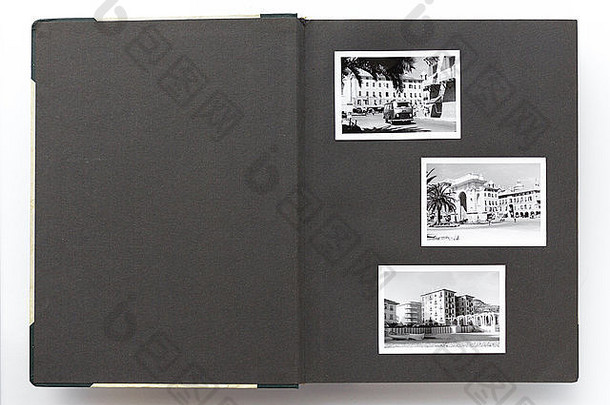 开放古董照片专辑空白页面黑色的白色照片