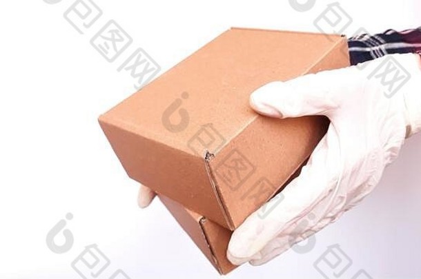 快递网纹勃艮第衬衫医疗乳胶手套安全提供在线购买棕色（的）纸板盒子通过白色