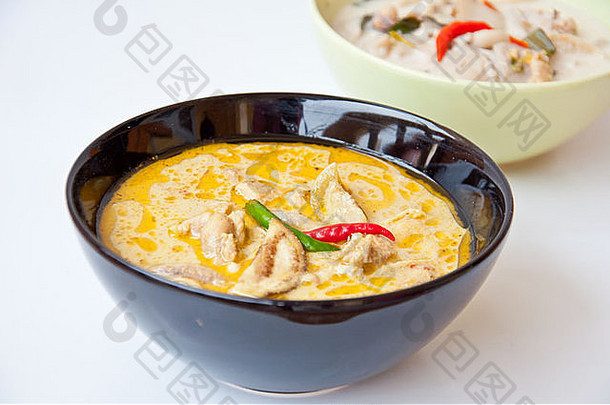 美味的泰国食物调用kaengkeaw婉或