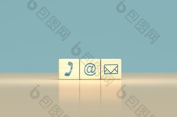 木块多维数据集象征电话地址电子邮件网站页面联系电子邮件市场营销概念渲染