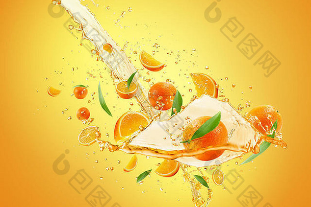 橙色汁飞溅橙色背景