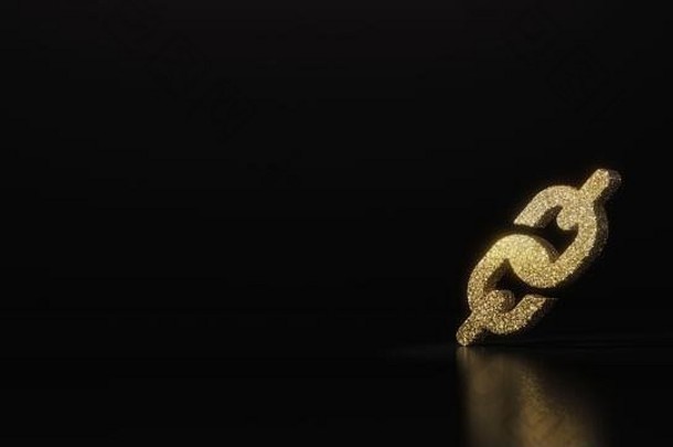 黄金闪闪发光的象征厚链呈现黑暗黑色的背景模糊反射闪光