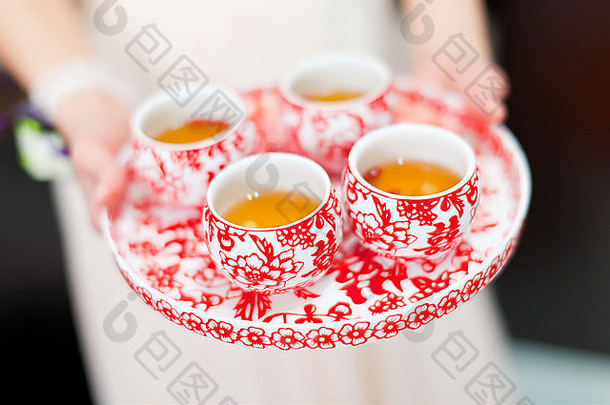 中国人茶仪式杯婚礼一天