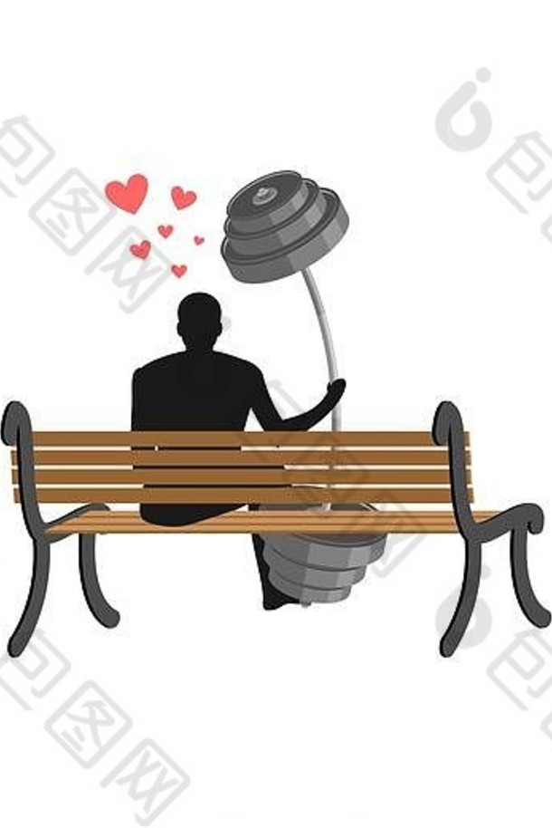 情人健身男人。杠铃坐着板凳上情人体育运动爱健身