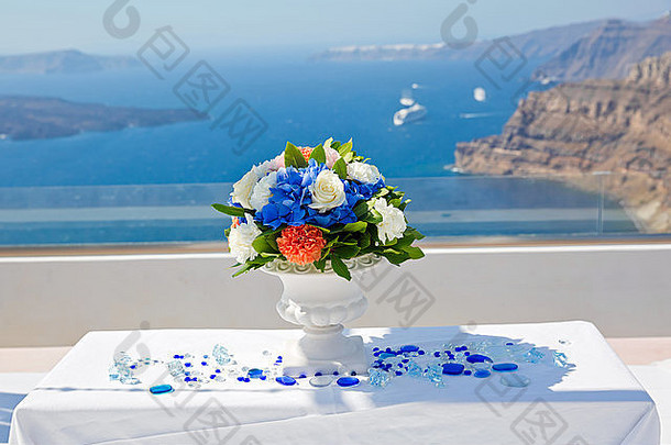表格装饰婚礼仪式海滩希腊圣托里尼岛
