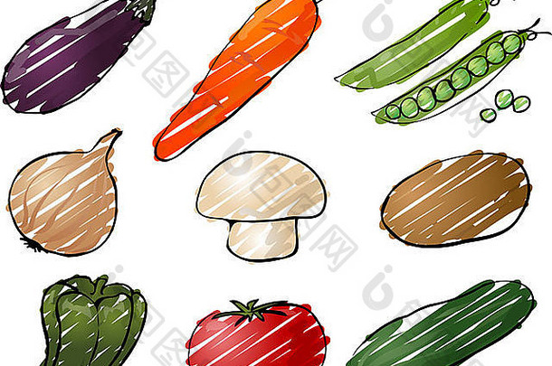 各种各样的蔬菜图标插图