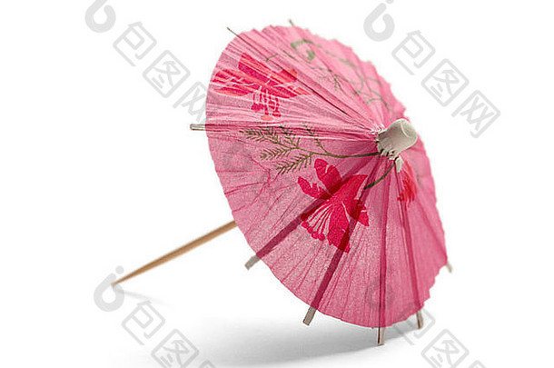 粉红色的鸡尾酒伞孤立的白色背景