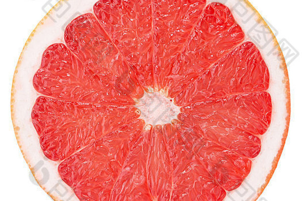 红色的葡萄柚片孤立的白色背景