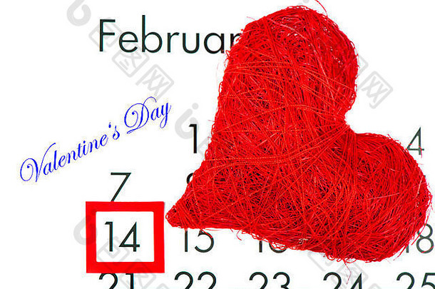 情人节一天2月红色的心日历