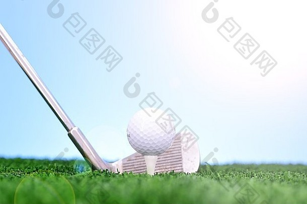 工作室照片打高尔夫球设备人工草