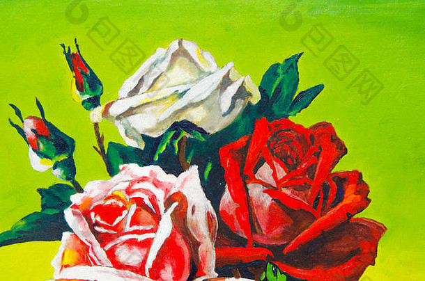 <strong>玫瑰画</strong>绿色帆布红色的白色粉红色的可见花序