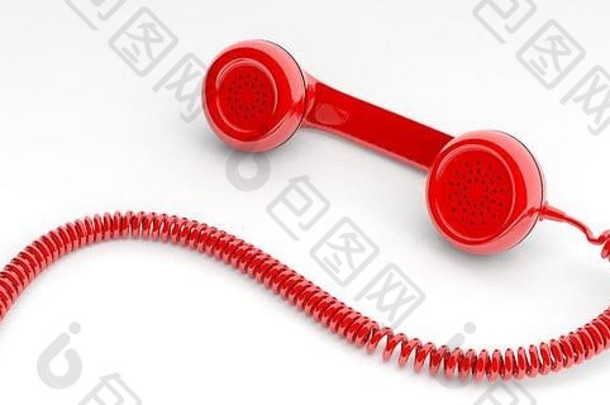 红色的电话接收机孤立的白色背景插图