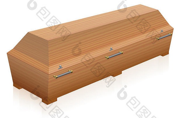 棺材巨大的固体光棕色（的）木棺材三维插图白色背景