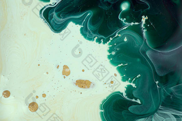 大理石摘要丙烯酸背景自然绿色大理石花纹艺术作品纹理金闪闪发光的