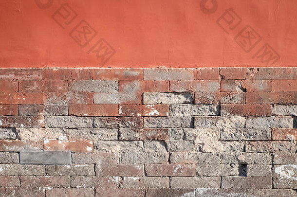 红色的砖墙水泥部分内部被禁止的城市北京中国