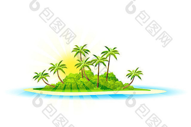 背景热带岛棕榈树