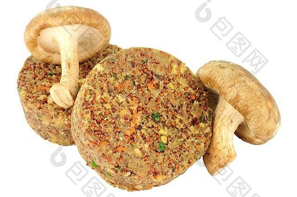 生素食者蘑菇汉堡孤立的白色背景