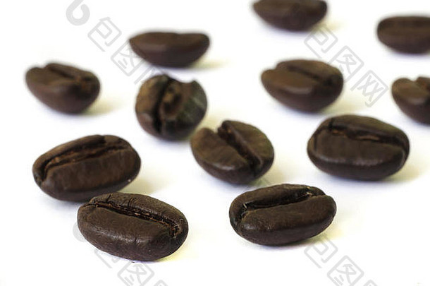 特写镜头咖啡豆子种子白色背景
