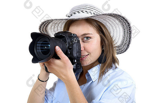 女孩照片数字相机白色背景
