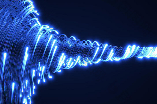 蓝色的纤维视电缆涡玻璃字符串发光的黑暗插图