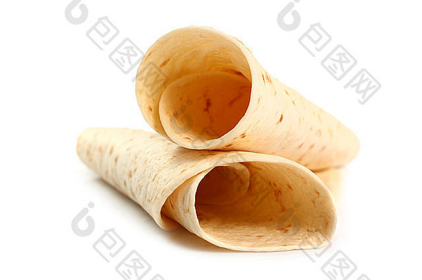 玉米粉圆饼<strong>包装</strong>面包孤立的白色背景