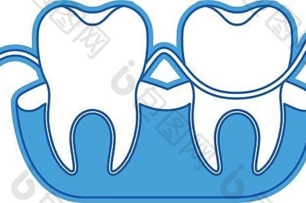 牙齿牙龈牙科牙线蓝色的轮廓