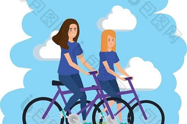 夫妇女孩自行车阿凡达字符