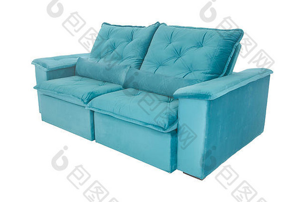 现代蓝色的仿麂皮沙发上沙发孤立的白色背景