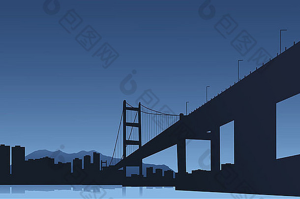 大城市桥蓝色的背景