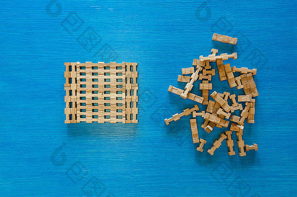 细节木孩子们的设计师蓝色的背景谜题木元素玩具<strong>发展</strong>电动机技能思考desig
