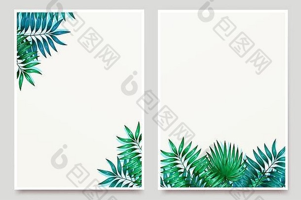 框架色彩斑斓的热带叶子概念丛林设计邀请问候卡片壁纸