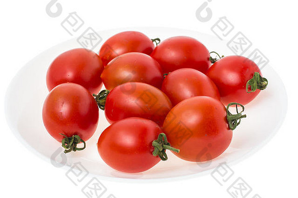 健康的食物樱桃西红柿白色板孤立的