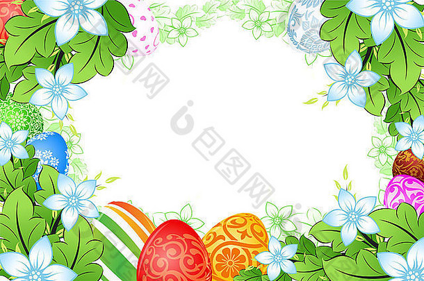 花框架绿色叶子复活节鸡蛋