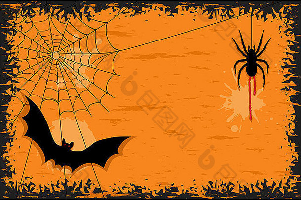 万圣节聚会，派对邀请卡令人毛骨悚然的蜘蛛可怕的蝙蝠