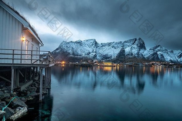 美丽的冬天景观罗弗敦群岛岛屿挪威