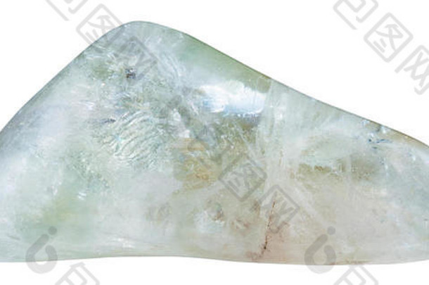 宏拍摄自然矿物石头抛光卵石prasiolite吡咯石宝石巴西孤立的白色回来