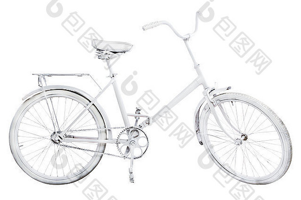 白色古董自行车孤立的白色背景