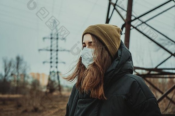 人类生态面具烟雾污染地球流感大流行流感健康安全概念冠状病毒病毒保护健康安全概念