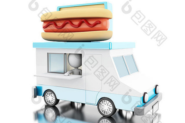 插图热狗食物卡车快食物概念孤立的白色背景