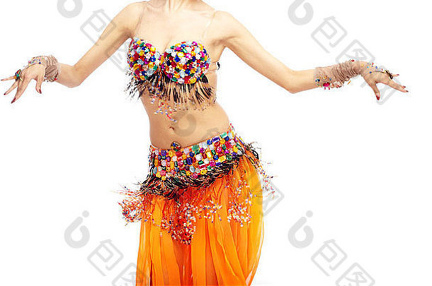 女人身体跳舞肚子跳舞橙色服装