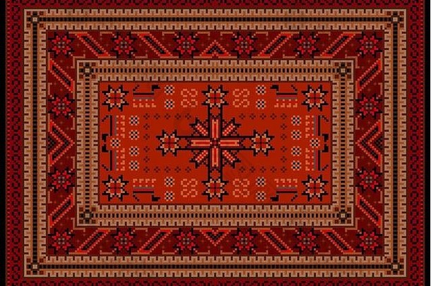 生动的奢侈品少数民族地毯东方古董点缀红色的阴影