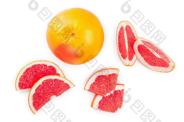 葡萄柚片孤立的白色背景前视图平躺模式